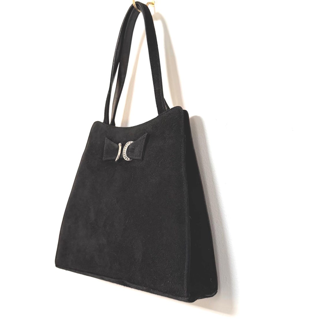 Charles Jourdan Black Suede and Leather Top Handle Evening Bag, foto 2 de 5