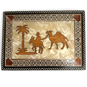 Vintage Middle Eastern Inlaid Marquetry Mosaic Wooden Box Box - 7&quot; x 5&quot;