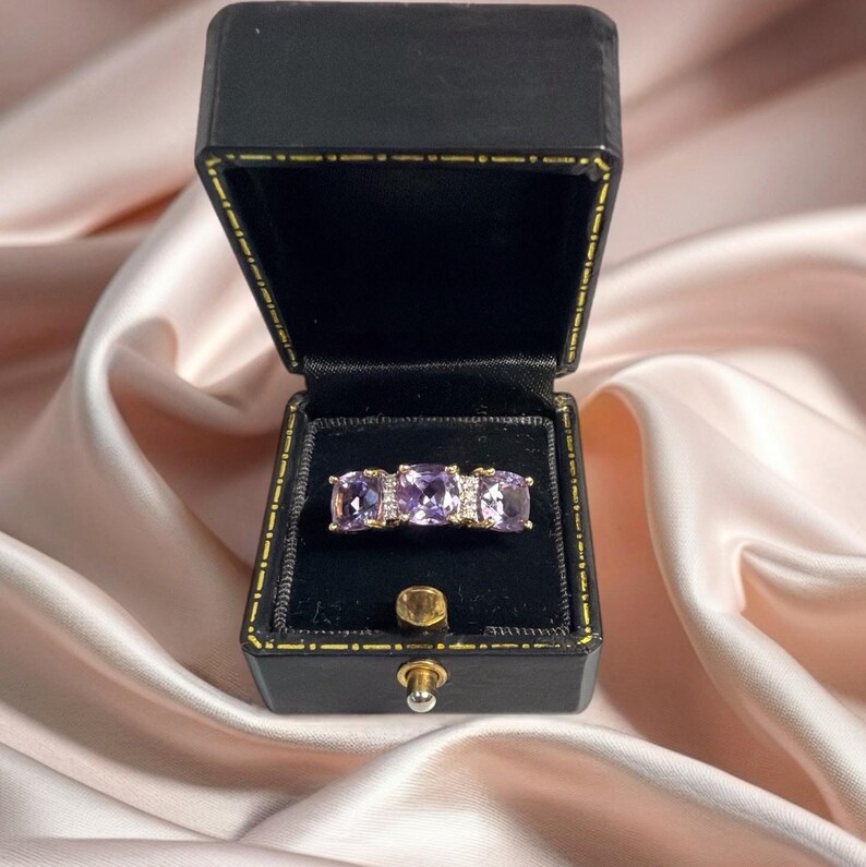 Vintage 9ct Gold Amethyst and Diamond Trilogy Ring: QVC, Fully ...