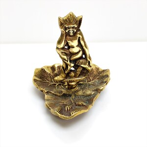 Vintage Solid Brass Pixie Leprechaun Trinket Dish - 90mm high