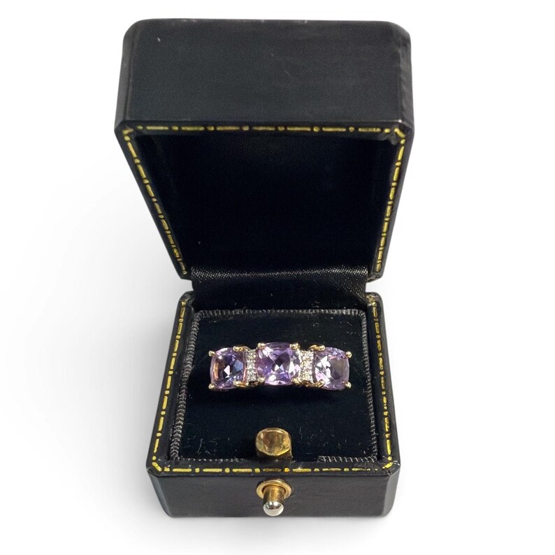 Vintage 9ct Gold Amethyst and Diamond Trilogy Ring: QVC, Fully ...