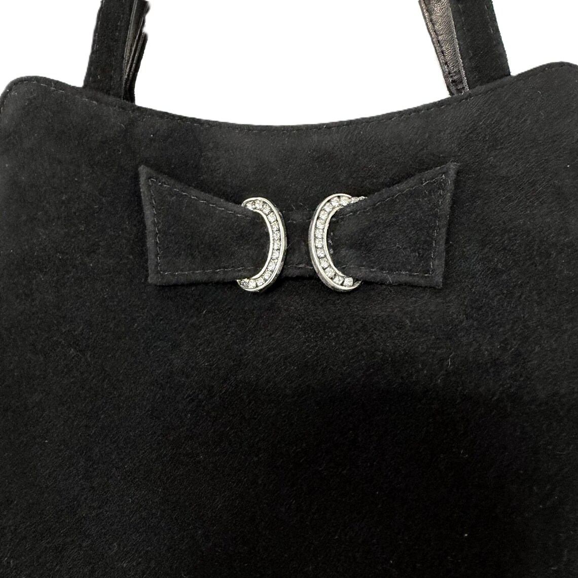 Charles Jourdan Black Suede and Leather Top Handle Evening Bag, foto 4 de 5