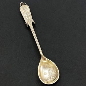 Vintage MARIUS HAMMER Norway 830S Silver Nordkap Souvenir Spoon with Rings - Lightly Gold Washed - Beautiful Condition