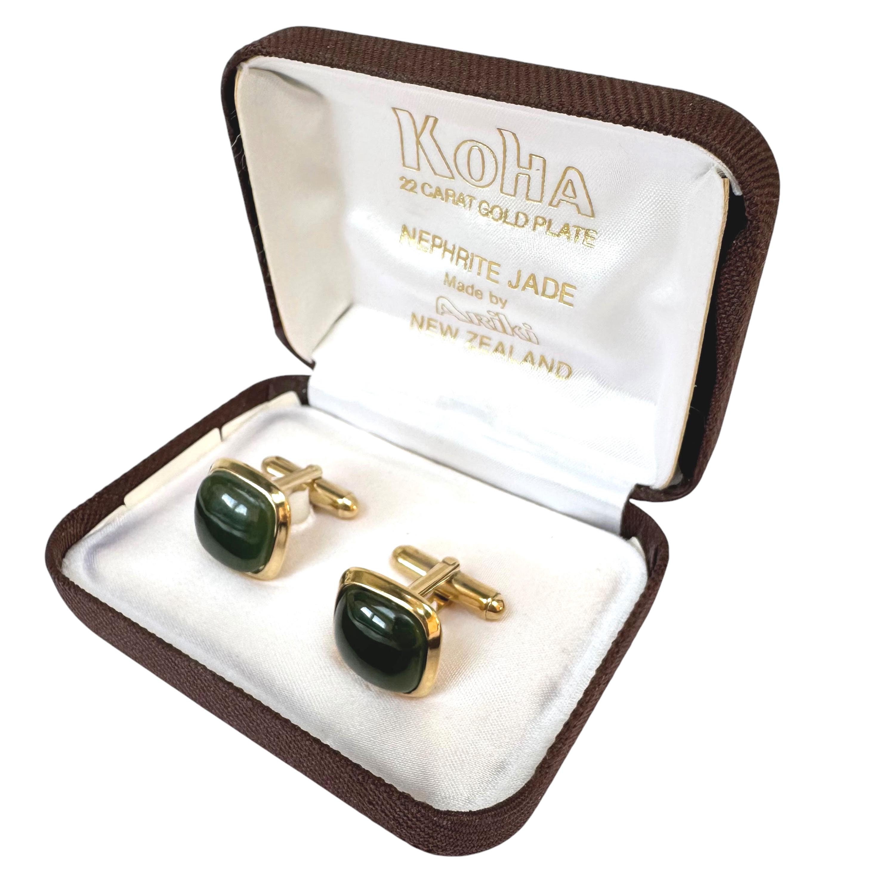 Vintage Nephrite Jade Cufflinks - Koha Ariki New Zealand - 22K