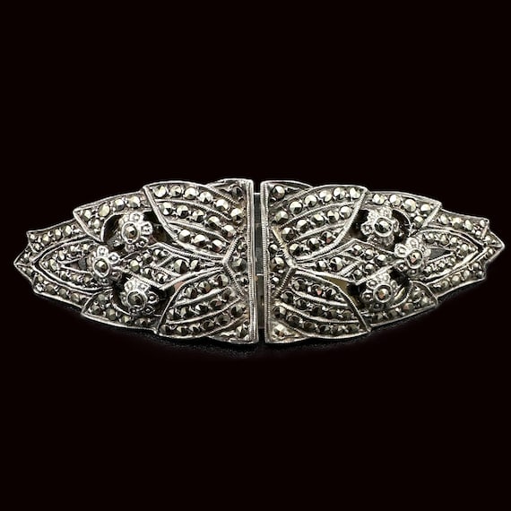 Broche vintage en argent marcassite et améthyste - France