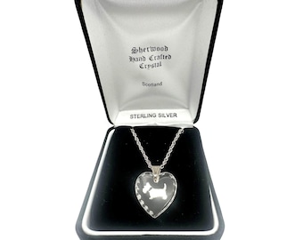 Sherwood Scotland Crystal Westie Terrier Dog Pendant: Sterling Silver Heart, Original Box