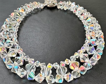 Vintage halsband med glaspärlor från 1950-talet, Aurora Borealis (35 cm)