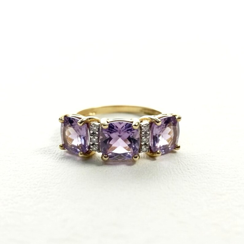 Vintage 9ct Gold Amethyst and Diamond Trilogy Ring: QVC, Fully ...