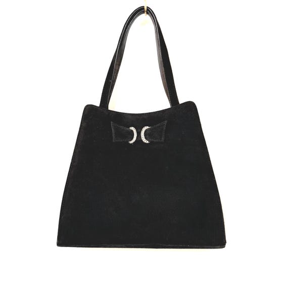 Charles Jourdan Black Suede and Leather Top Handle Evening Bag