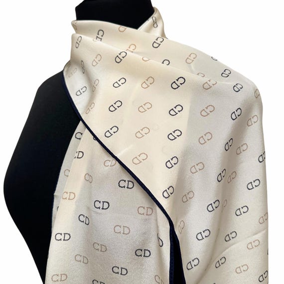 Vintage CHRISTIAN DIOR Long Silk Scarf - CD Logo - Made in