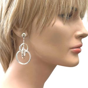 Sterling silver Dangle Earrings - Large Three Dimensional Interlocking Hoops - DGS Turkey