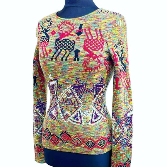 Christian Lacroix, Vintage Christian Lacroix Wool Jumper: Multicolor Intarsia Knit, Size Small