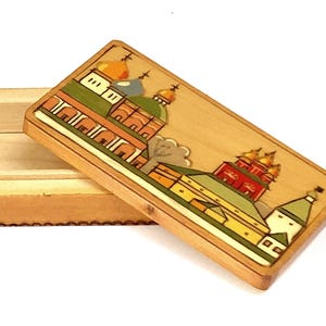 Vintage Russian Wooden Painted Pyrography Box: 1989, Pristine Condition