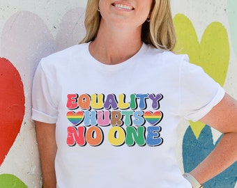 Pride Shirt Equality Hurts No One Tee Love is Love Shirt LGBT Shirts Retro Graphic T-Shirt LGBQT Pride Month Women Kids Toddler Rainbow Gift