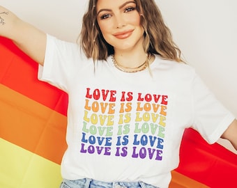 Love is Love Shirt, LGBT Shirts, Retro Love Wins Graphic T-Shirt,LGBQT Pride Month,Women Men Kids Toddler Baby Rainbow Equality, Gift