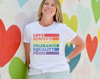 Pride Shirt LGBTQ Shirt Equality Tee Hate Less Love More Shirt LGBT Shirts Retro Graphic T-Shirt Pride Month Women Kids Toddler Rainbow Gift