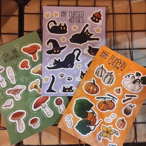 Stickerbogen - Herbst, Kürbisse, Katzen, Halloween, Spooky, Pilze, Sticker, Journaling, Kunst, Stationär