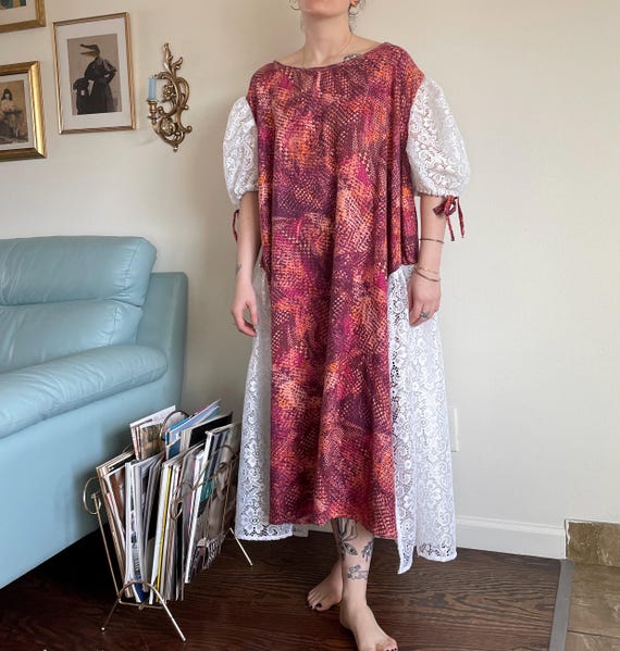 snakeskin flowy dress Pink Orange Purple Pattern Patterned White Lace Short Sleeve Puff Sleeve Hip Accented Maxi Summer Spring Dress Snakeskin print dress