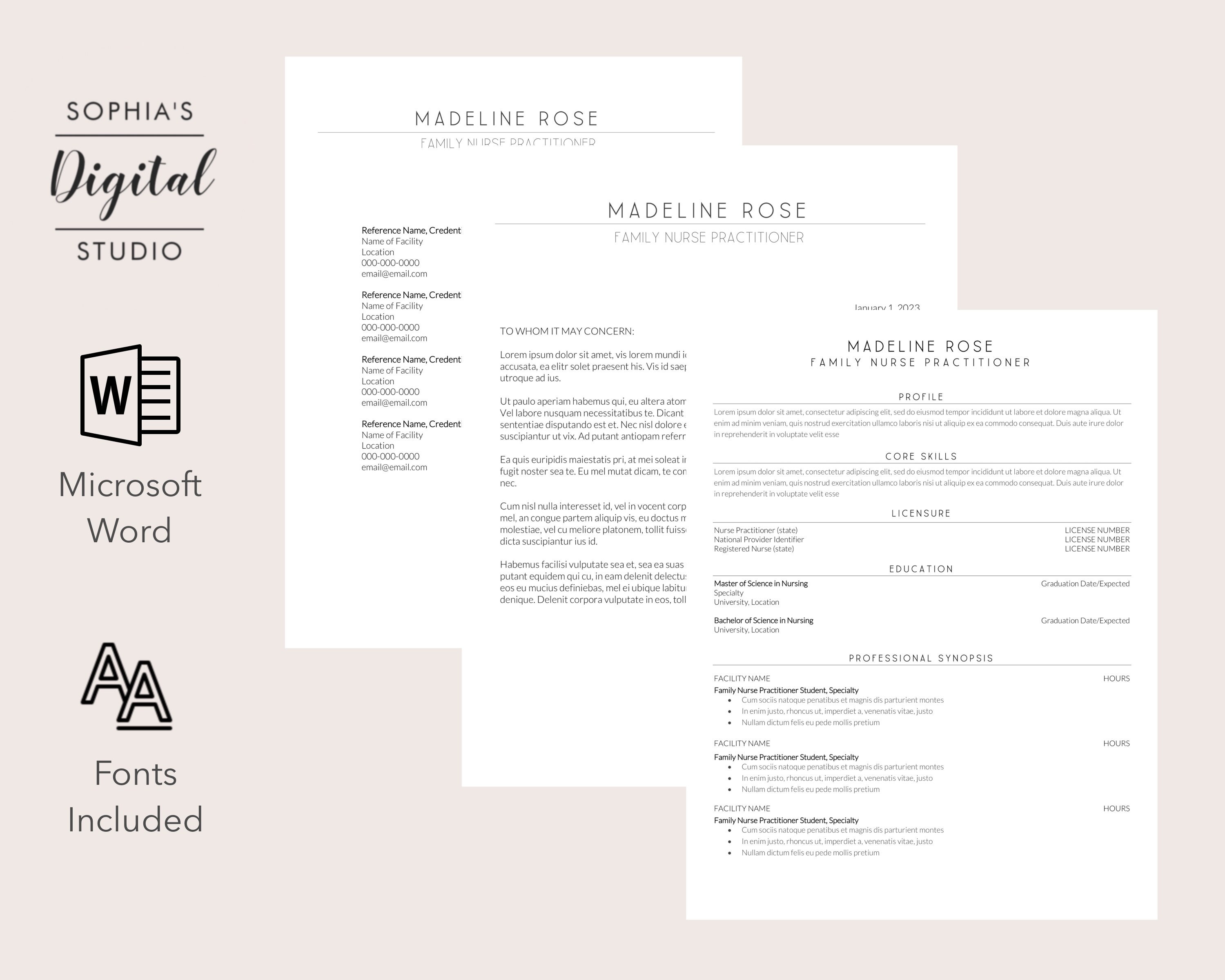 Np Resume Cover Letter Reference Templates Etsy
