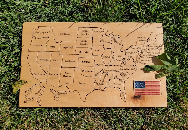 handmade wooden united states us map puzzle montessori etsy