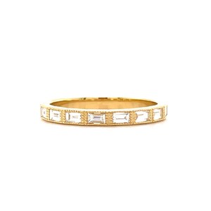 14K Yellow Gold Baguette Natural Diamond Wedding Band,  Anniversary Band, Vintage style with Milgrain