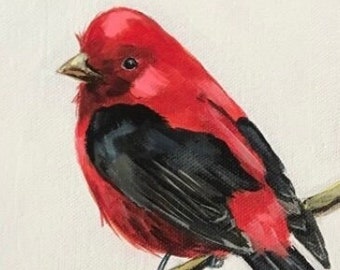 ACRYLIC PAINTING | DIY paint kit | Scarlett Tanager painting | Bird Art