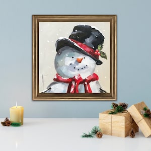 Snowman Art print . Home Decor . Holiday decorations . Frosty the snowman . Christmas gift idea