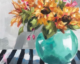 ACRYLIC PAINTING | DIY Kits | Sunflowers on stripes | Flower painting