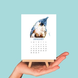 2026 Bird calendar with Easel,  Desktop Calendar, Cardinal Art, Songbird Art, Titmouse, Hummingbird, Bluebird, Chickadee, Dove, Bluejay,