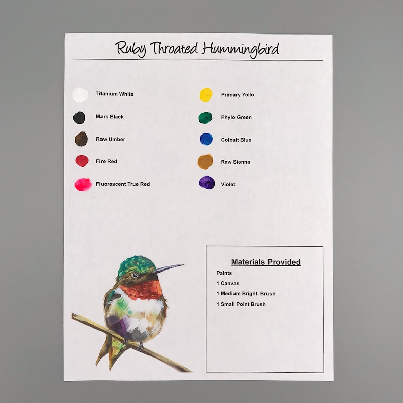 ACRYLIC PAINTING | DIY paint kits | Ruby throated Hummingbird image 4
