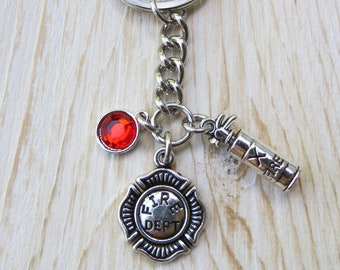 Firefighter Keychain, Fireman Academy Graduation Stainless Steel Keychain with Fire Extinguisher Key Ring Gift