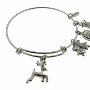 Christmas Reindeer Jingle Bells Silver Expandable Stainless Steel Bracelet Santa Claus Snowman Adjustable Bracelet