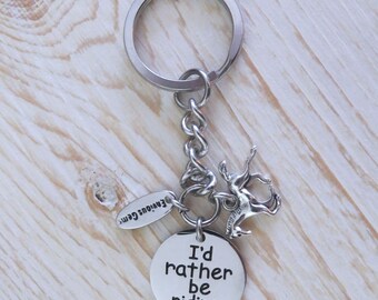 I'd Rather Be Riding Horse Equestrian Stainless Steel Keychain Horse Lover Keyring Rider Gifts * Now with Stainless Steel Disc Charm