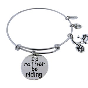 I'd Rather Be Riding bicycling Silver Tone Expandable Bracelet Cycling Adjustable Bracelet