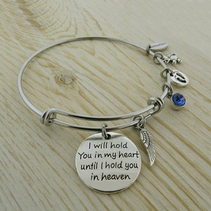 I Will Hold You in My Heart Until I Hold You in Heaven Angel Wing Memorial Loss of a Child Baby Girl Boy Birthstone Stainless Steel Bracelet