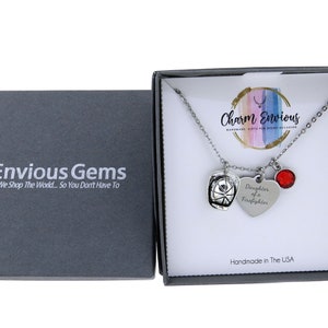 Daughter of a Firefighter Heart Charm Necklace, Fireman&#39;s Daughter Stainless Steel Pendant with Red Crystal Charm Firefighter Daughter Gift