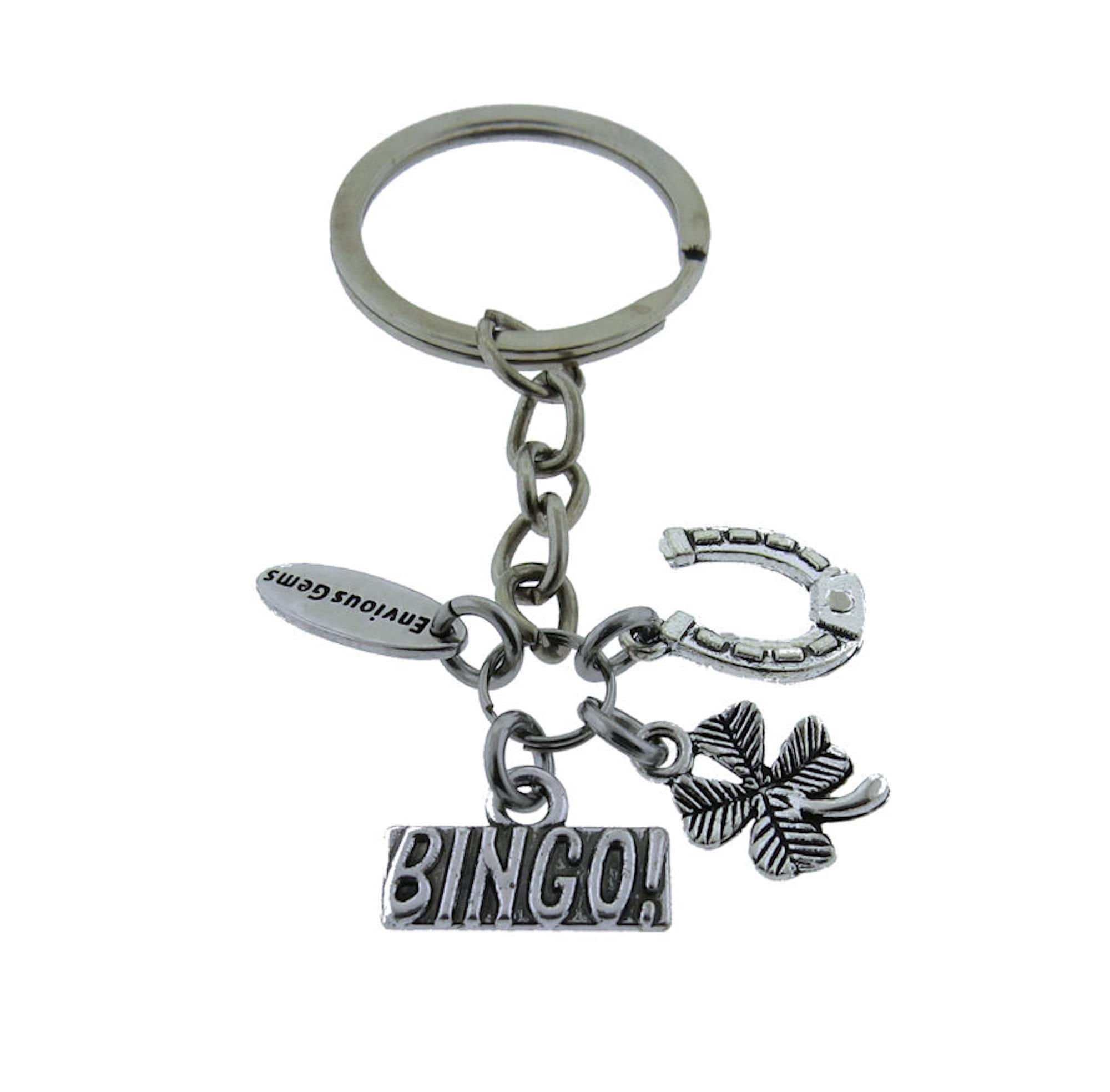 Bingo Four Leaf Clover Stainless Steel Keychain Lucky Horse Shoe ...