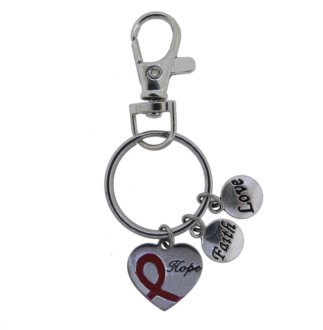 Red Ribbon Awareness Hope Heart Stainless Steel Keychain Hope Faith ...