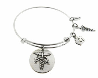 Physician Assistant ( PA ) Silver Expandable Stainless Steel Bracelet Doctor's Assistant Gift Adjustable Bracelet