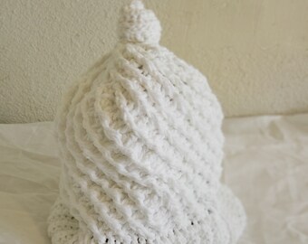 Crochet, Knitted, White, Beanie, unisex