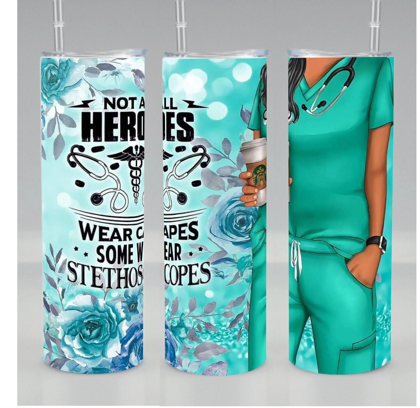 MEDICAL NURSE DOCTOR NOT ALL HEROES WEAR CAPES LASER ENGRAVED INSULATED TUMBLER 
