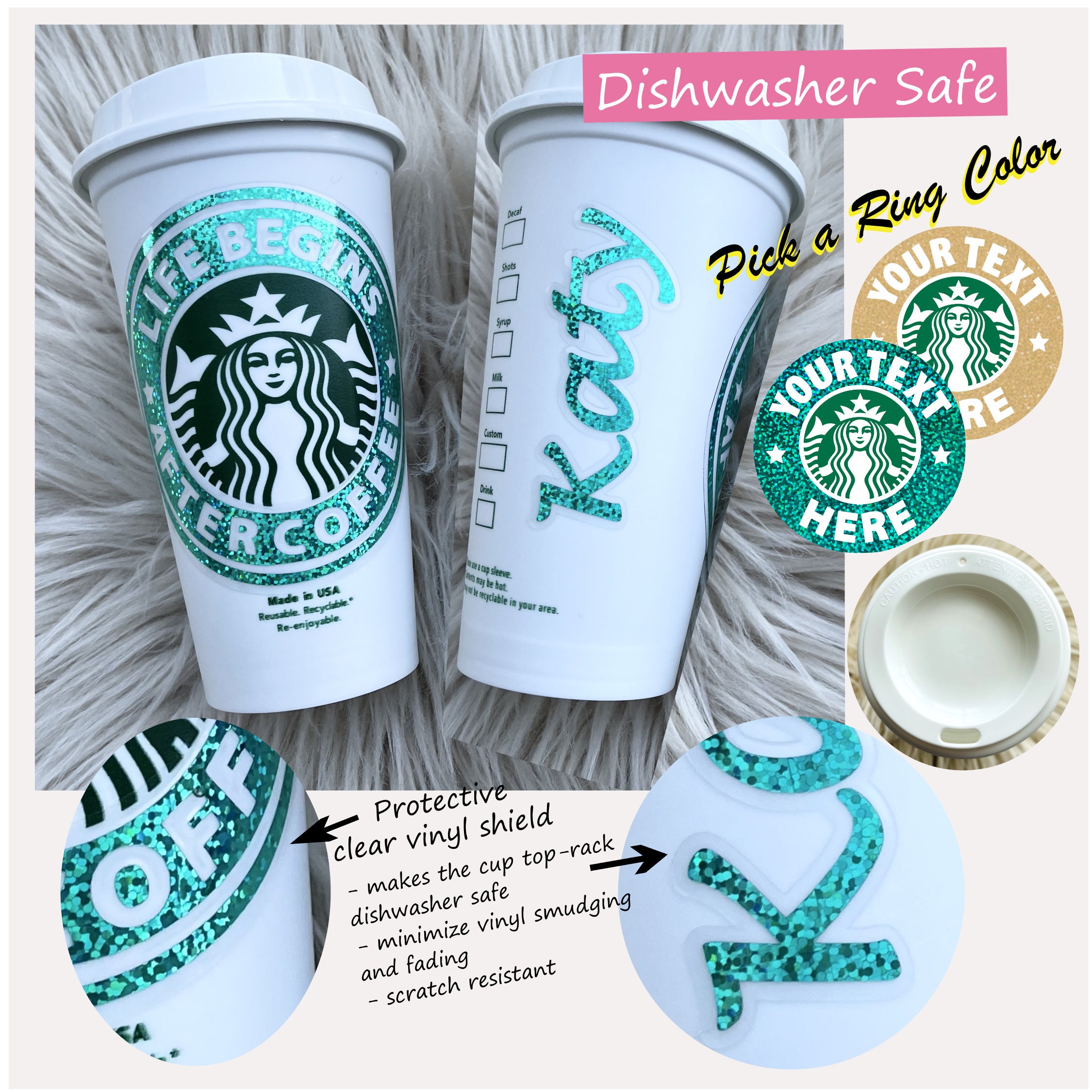 Personalized Authentic SB Reusable Coffee Cup 16 Ounces with Lid - Variety  of Colors Available - Ships Free - BPA Free Plastic