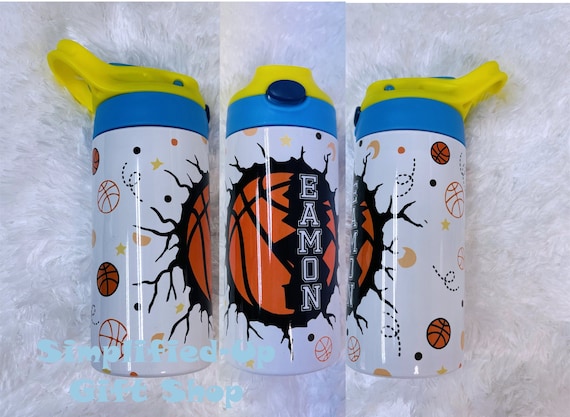 Basketball Personalized 12 20 30oz Water Bottle Straw Lid Tumbler