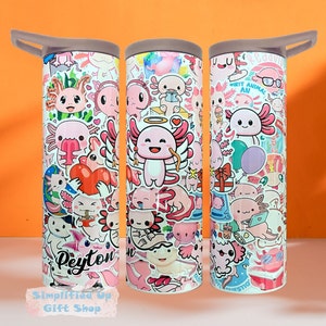 Axolotl Personalized 12 20 30oz Straw Lid Water Bottle Tumbler w Handle Double Wall Insulated Stainless Steel Kids School Cup Gift