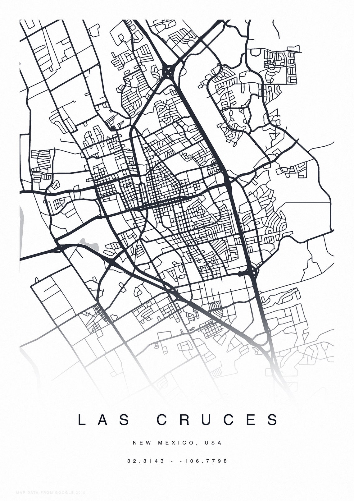 Printable Las Cruces Map Print Street Map Of Las Cruces Las Etsy