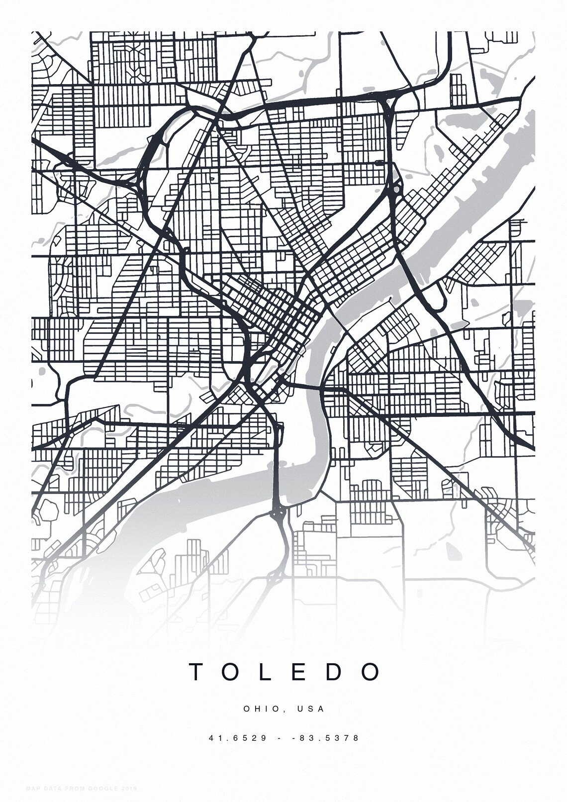 PRINTABLE Toledo Map Print Street Map of Toledo Toledo Map Etsy