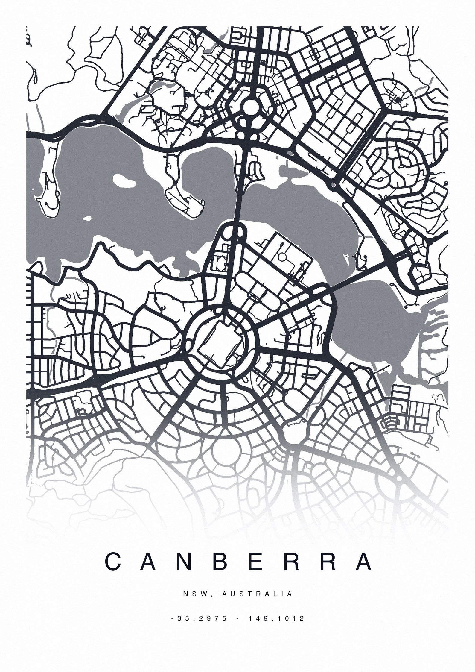 PRINTABLE Canberra Map Print Map of Canberra Canberra Map Etsy