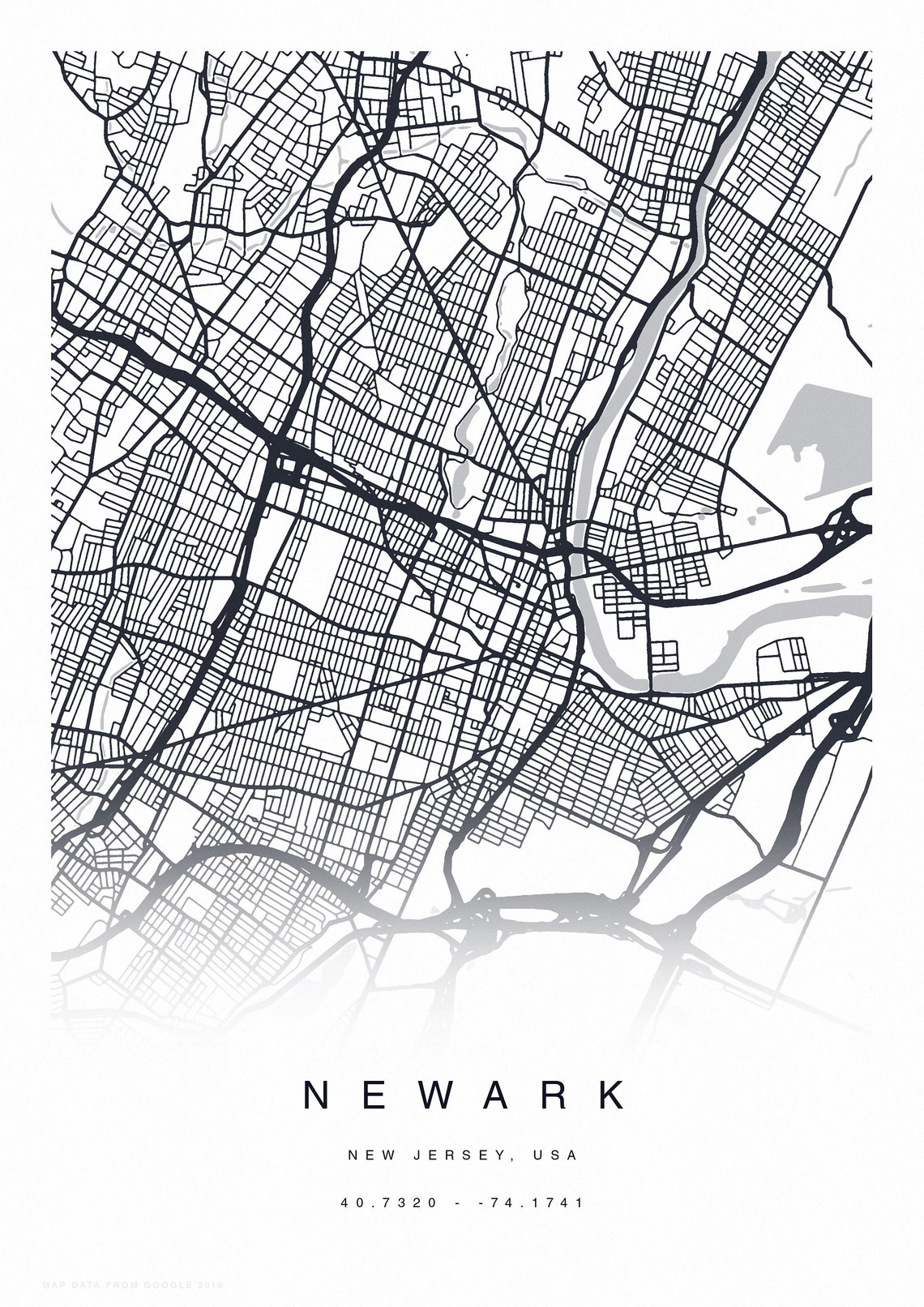 PRINTABLE Newark Map Print Street Map of Newark Newark Map Etsy