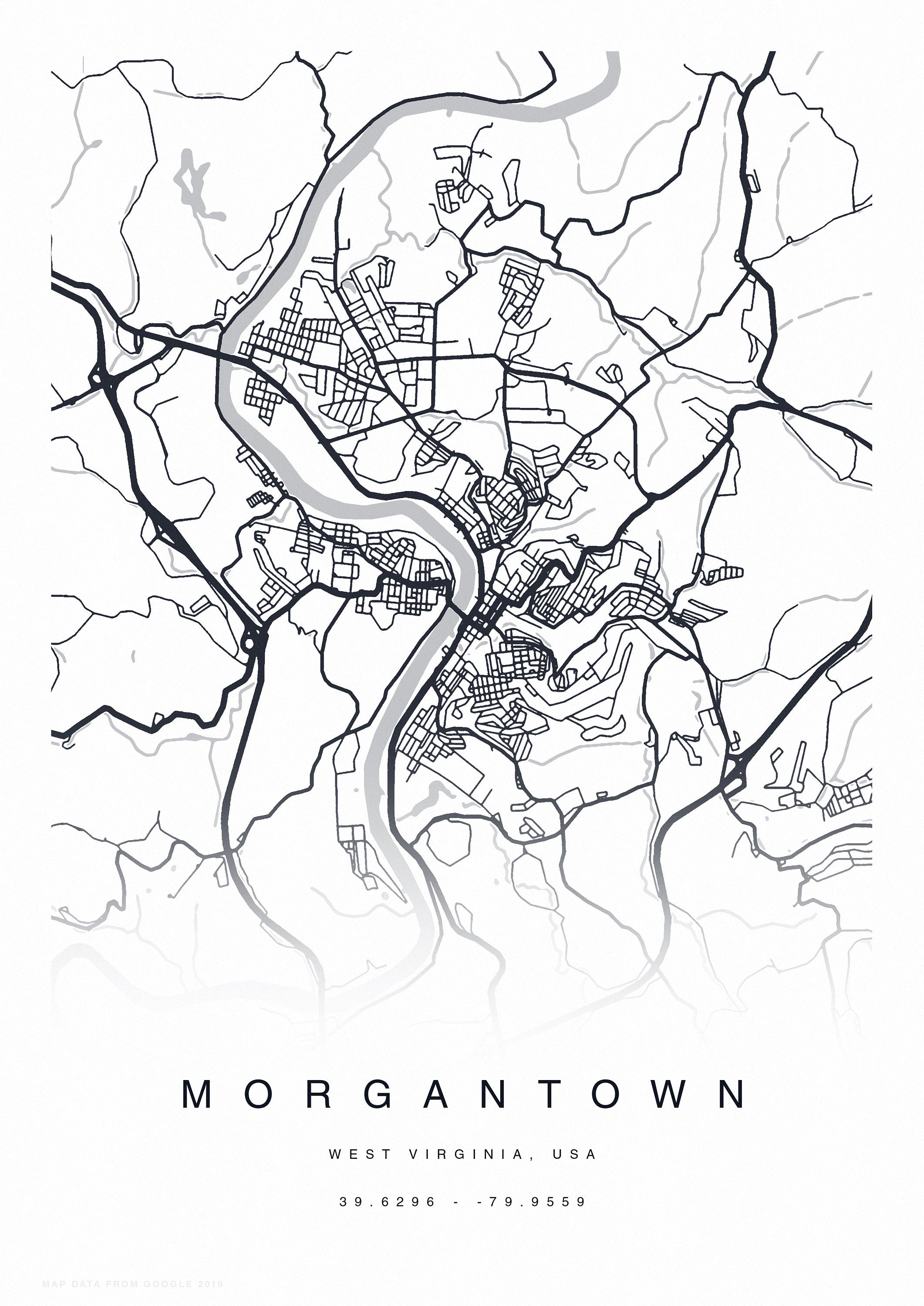 PRINTABLE Morgantown Map Print Street Map of Morgantown | Etsy