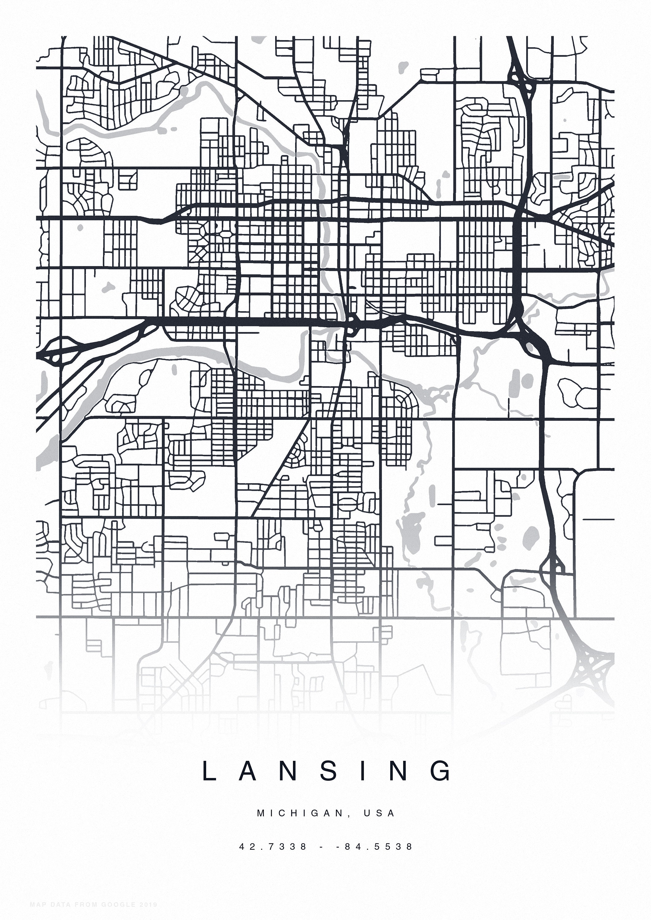PRINTABLE Lansing Map Print Street Map of Lansing Lansing Etsy